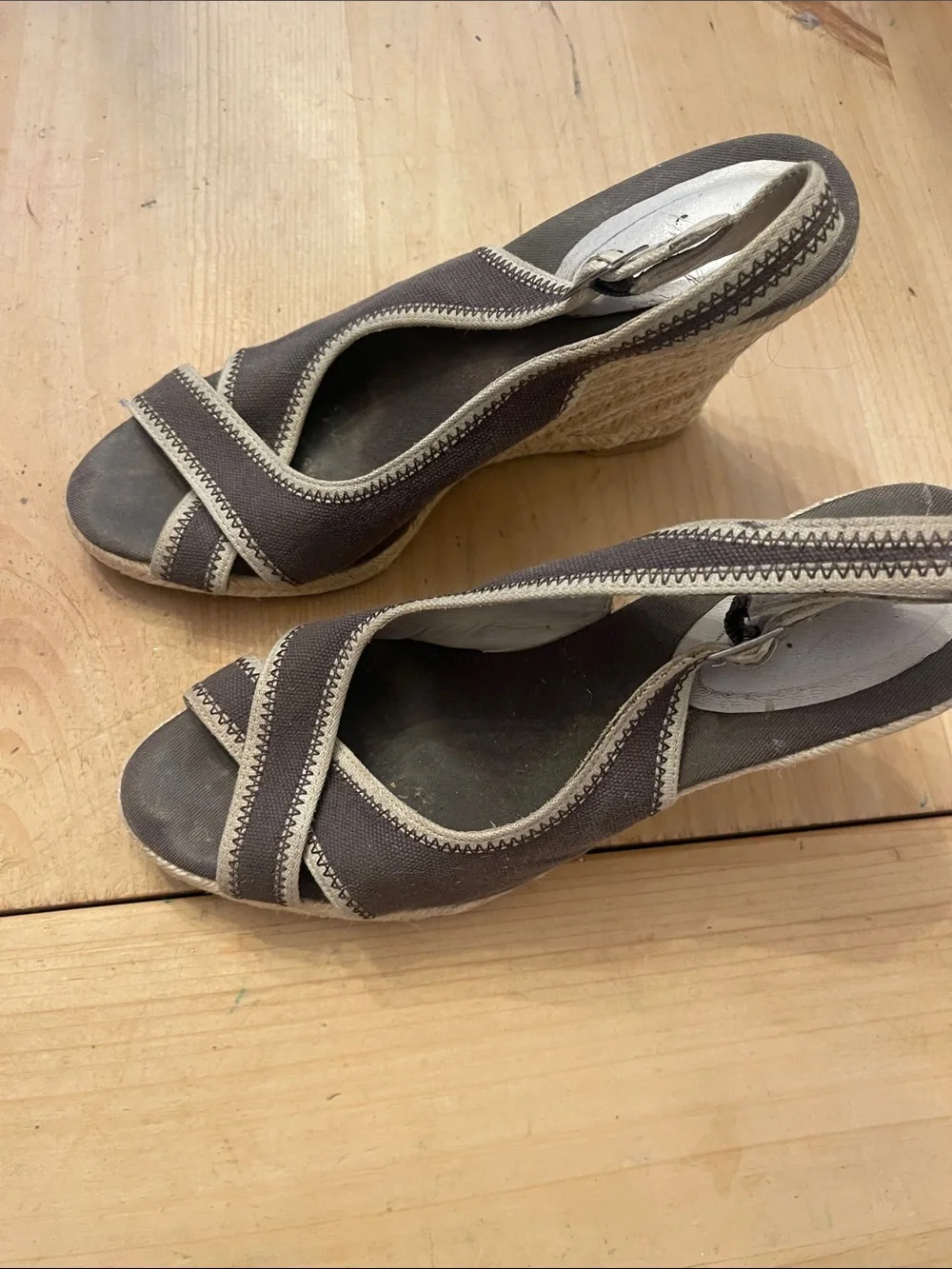 Banana Republic Brown Canvas Wedge Sandals with Cream Trim